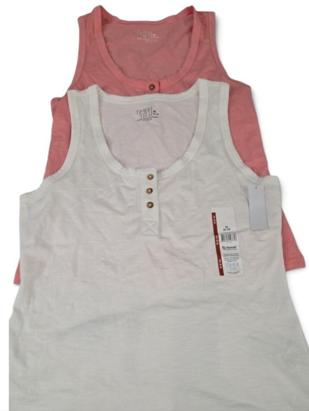 New Time and Tru White and Coral Tank Tops with Button Front